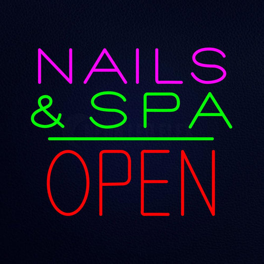 Nails and Spa Block Open Green Line Neon Flex Sign