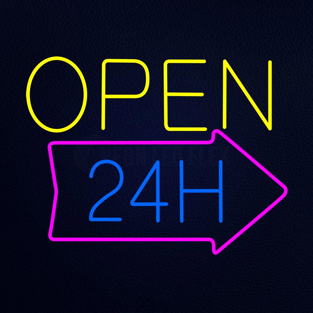 Open 24 Hours With Arrow Neon Flex Sign