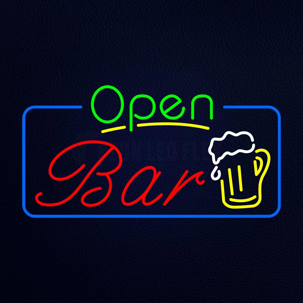 Open Bar With Beer Mug Neon Flex Sign