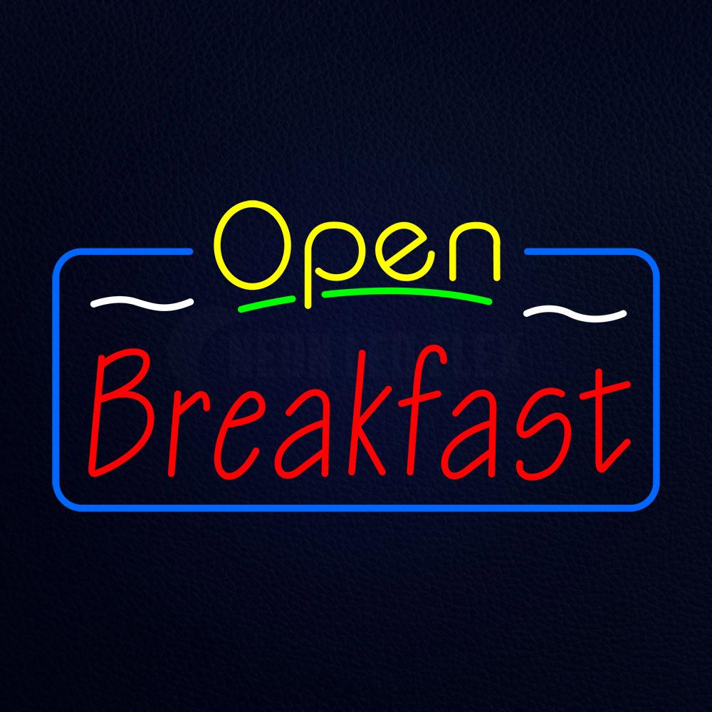 Open Breakfast With Blue Border Neon Flex Sign