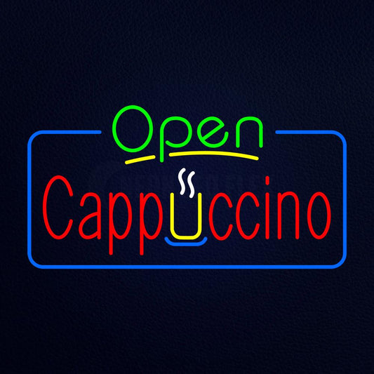 Open Cappuccino Blue Border Neon Flex Sign