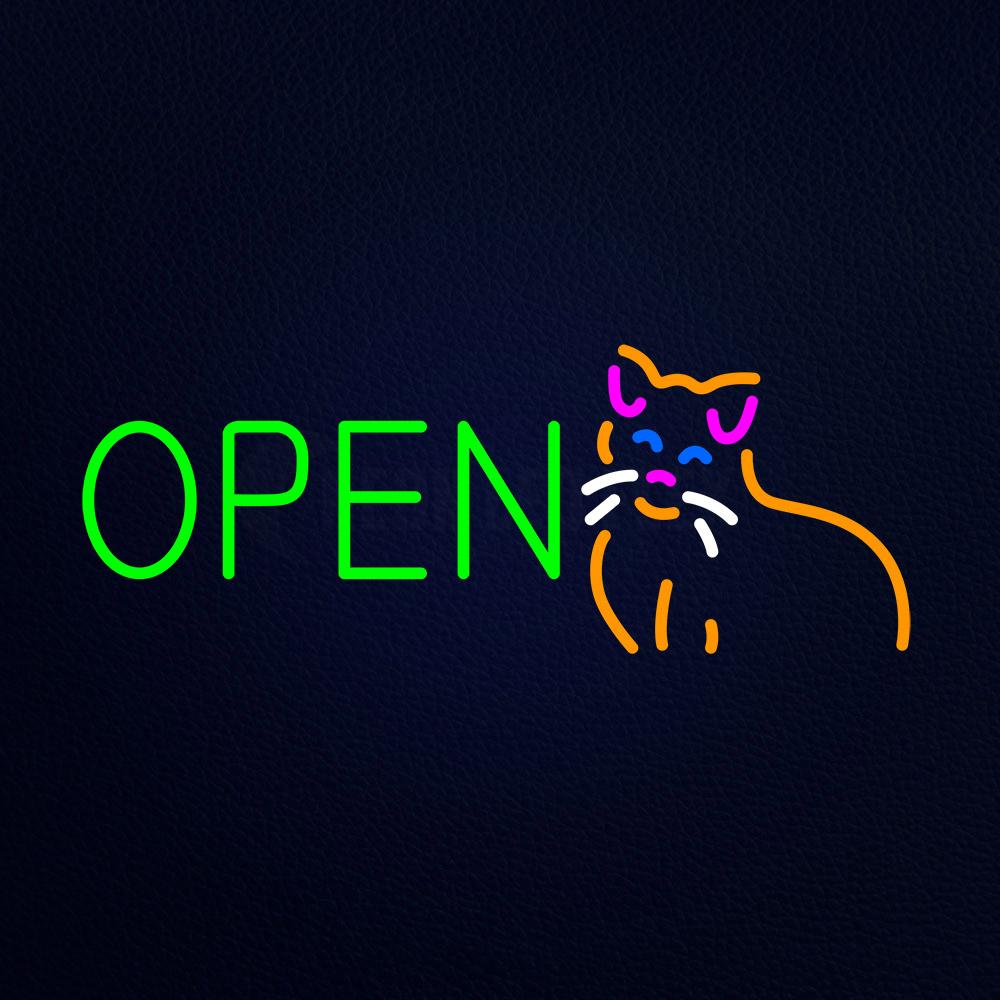 Open Cat Logo Green Letters Neon Flex Sign