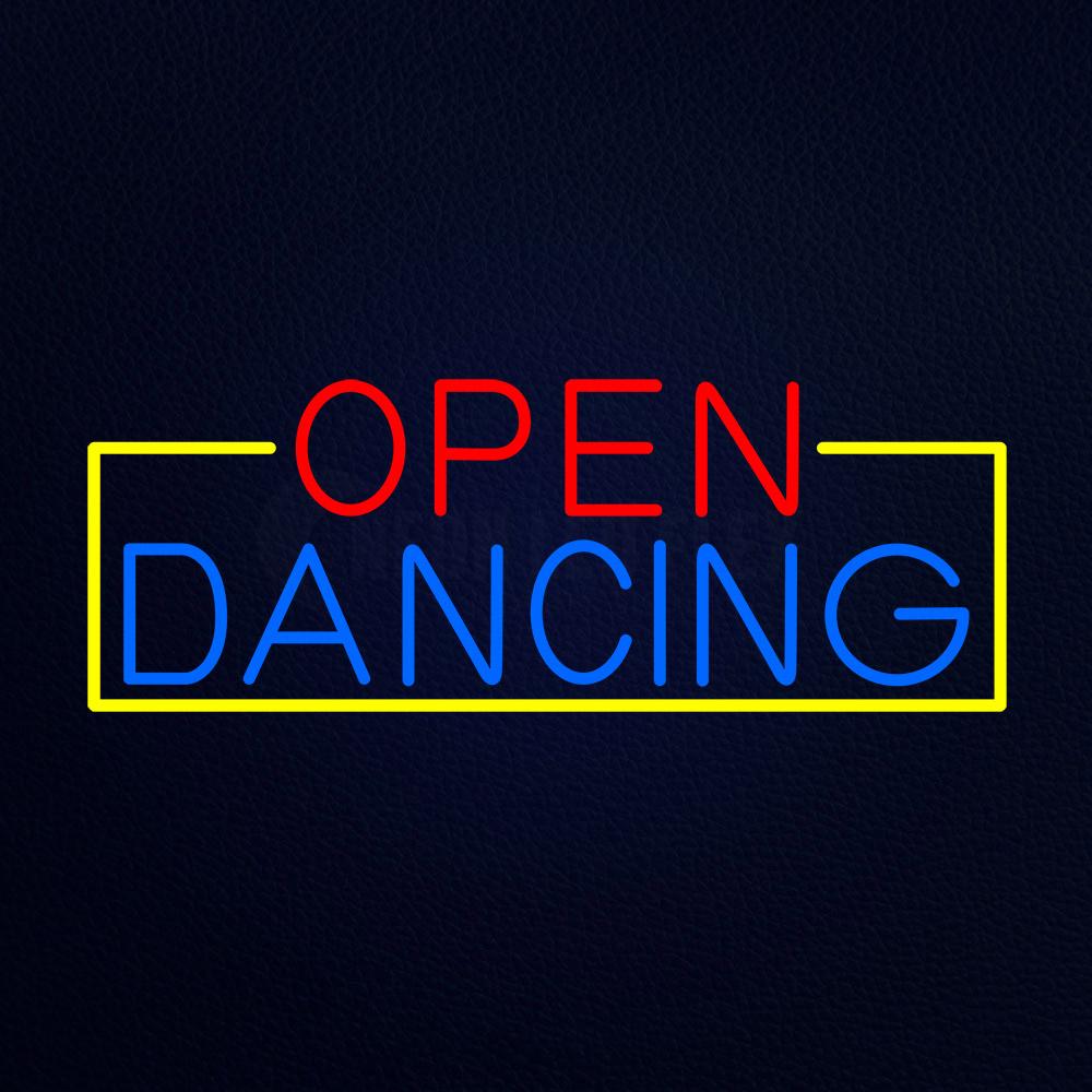 Open Dancing With Yellow Border Neon Flex Sign