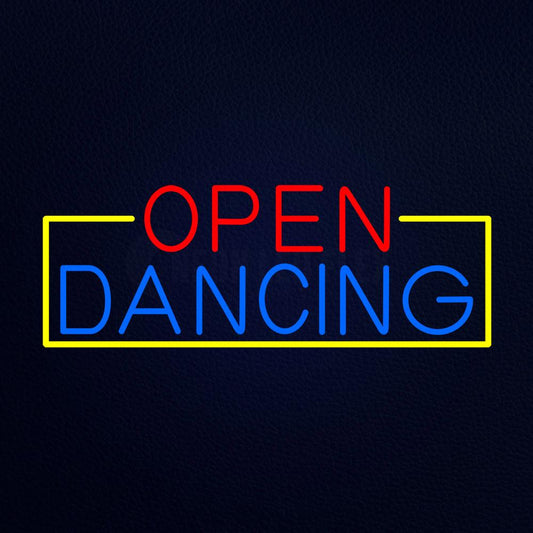 Open Dancing With Yellow Border Neon Flex Sign