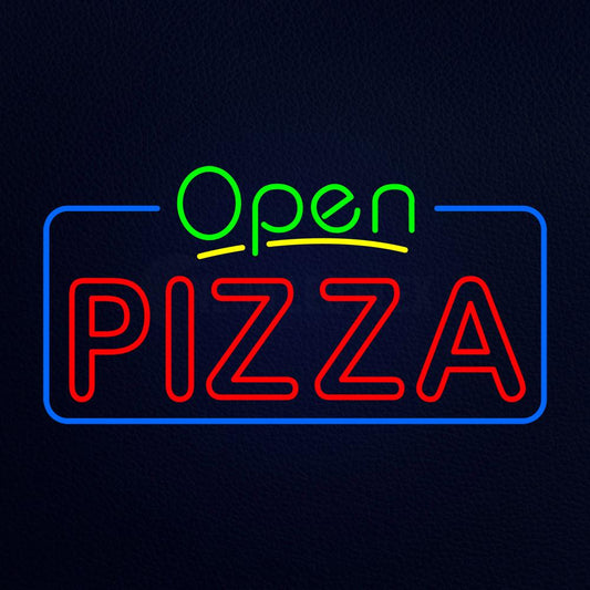 Open Double Stroke Pizza With Blue Border Neon Flex Sign