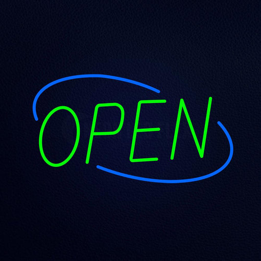 Open Green Letters With Red Border Neon Flex Sign