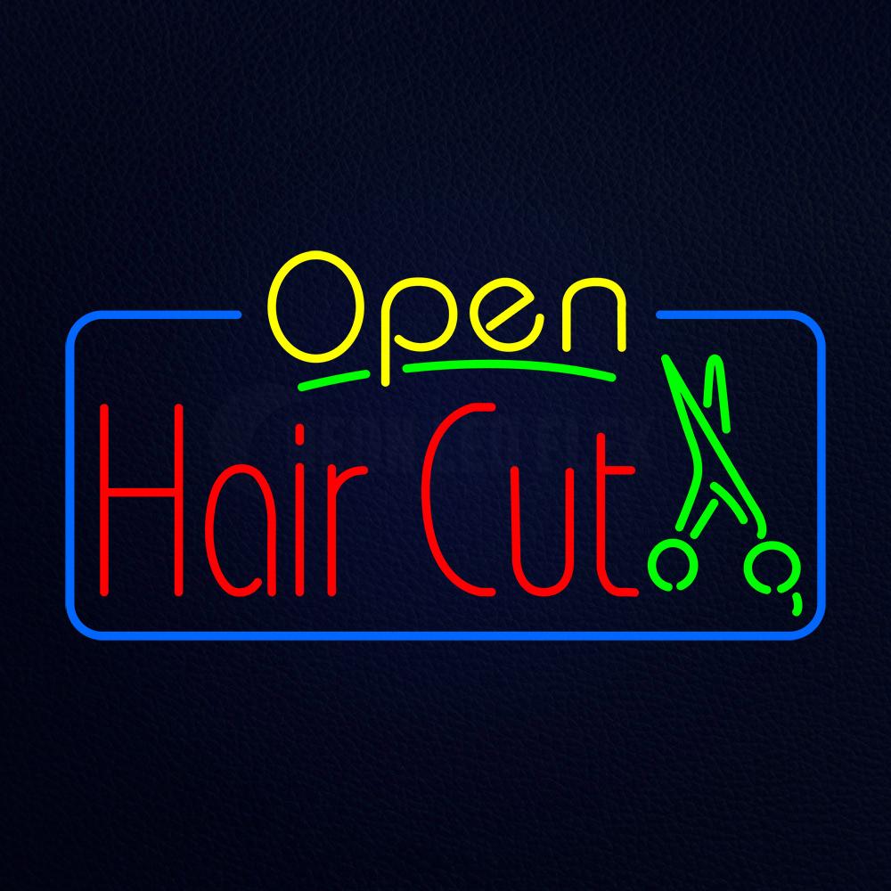 Open Hair Cut With Scissor Neon Flex Sign