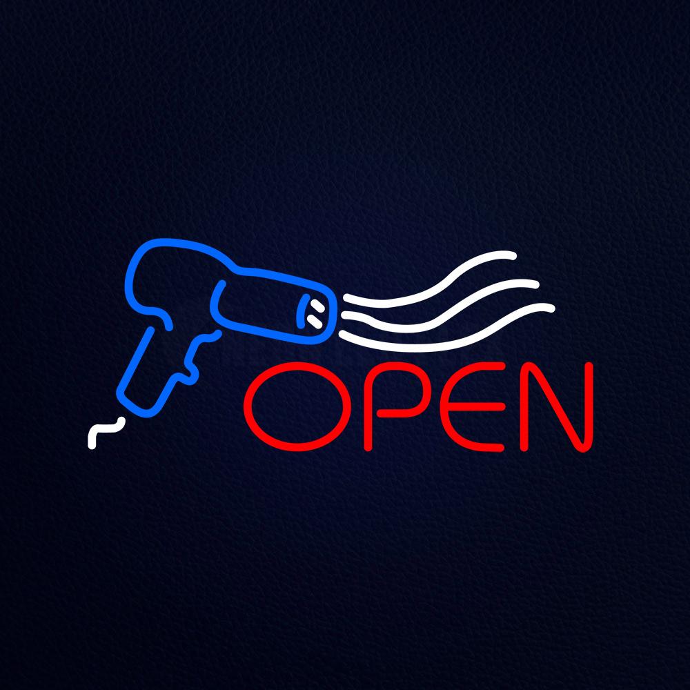 Open Hair Dryer Logo Neon Flex Sign