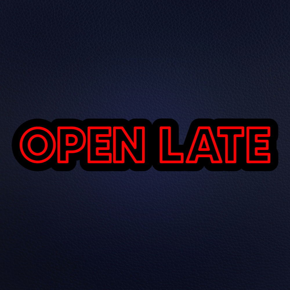 Open Late Neon LED Sign - Black Contour Cut