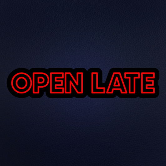 Open Late Neon LED Sign - Black Contour Cut