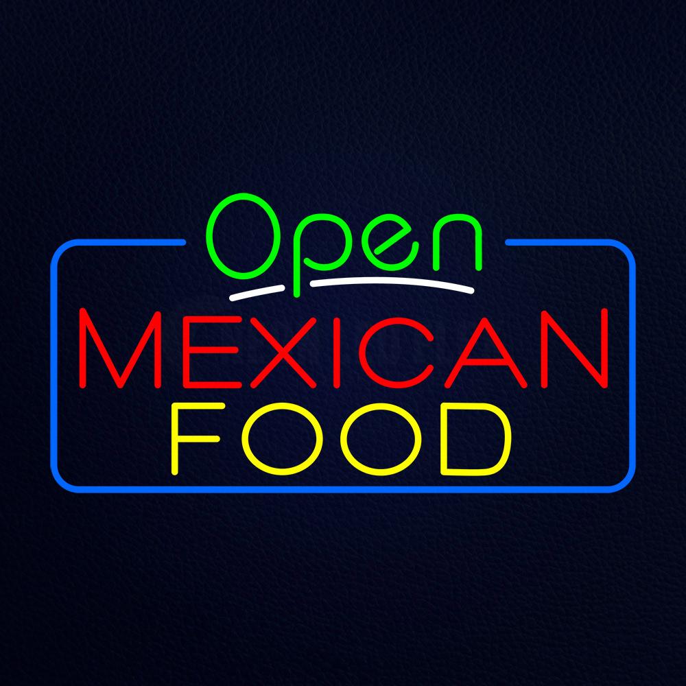 Open Mexican Food With Blue Border Neon Flex Sign