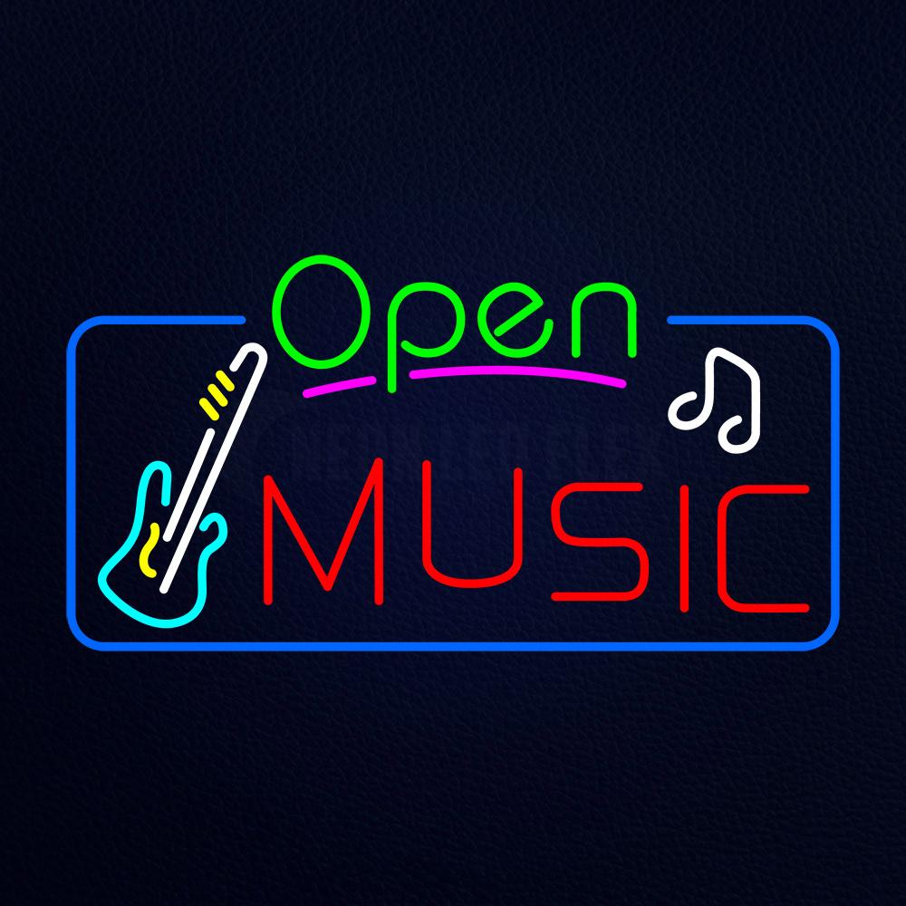 Open Music With Guitar Logo Neon Flex Sign