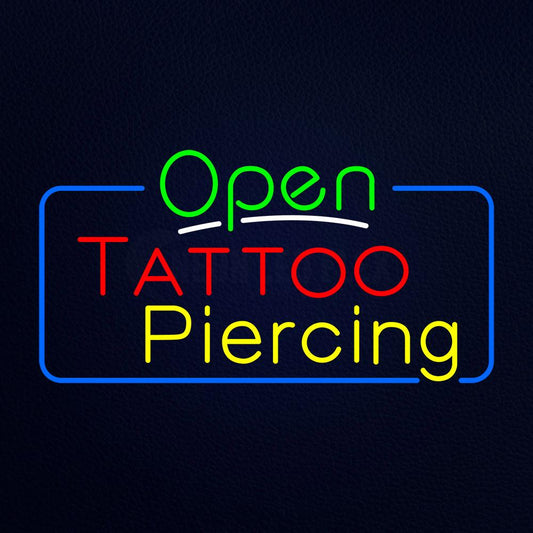 Open Tattoo Piercing Blue Border Neon Flex Sign