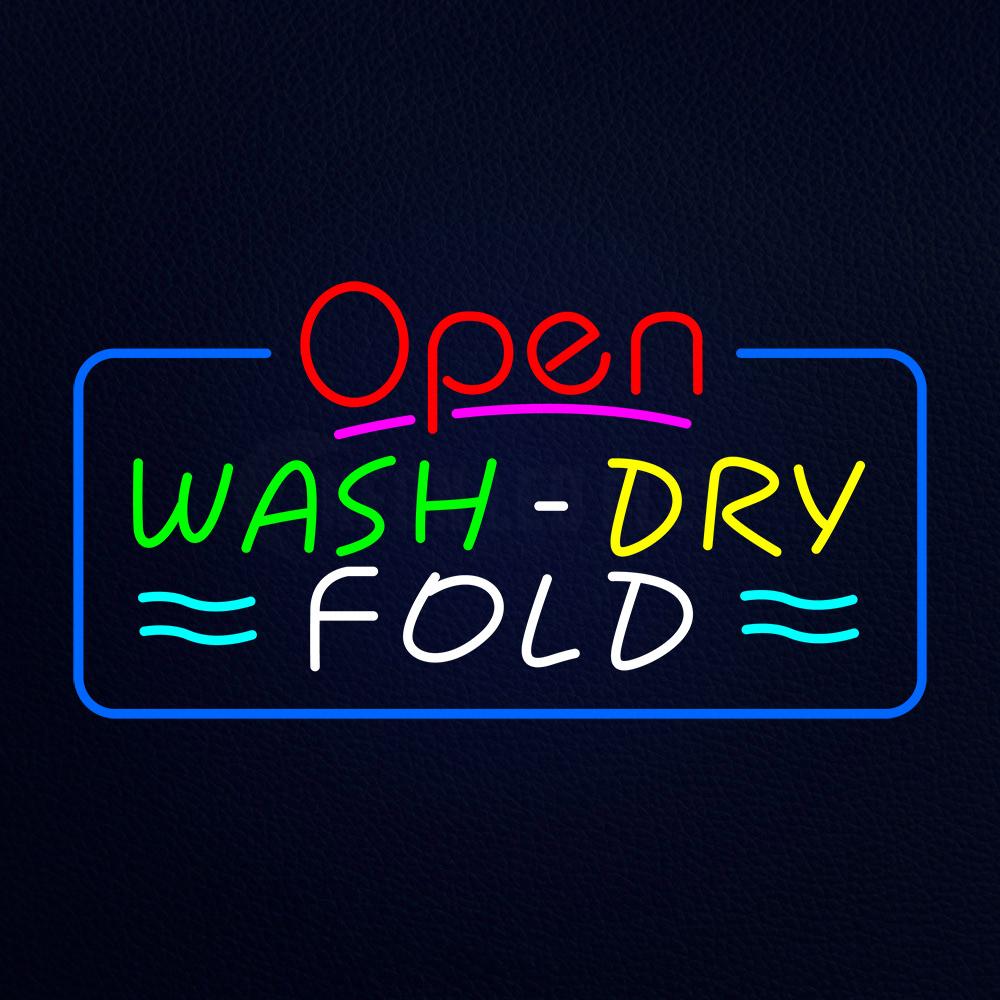 Open Wash Dry Fold Blue Border Neon Flex Sign