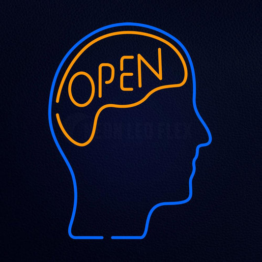 Open With Man Head Neon Flex Sign