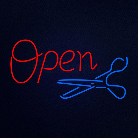 Open With Scissor Logo Neon Flex Sign