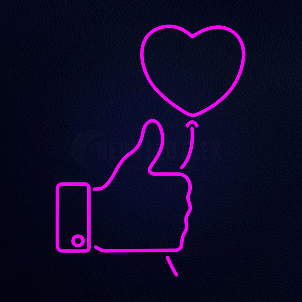 Outline White Thumb Up Icon With Heart Balloon Neon Flex Sign