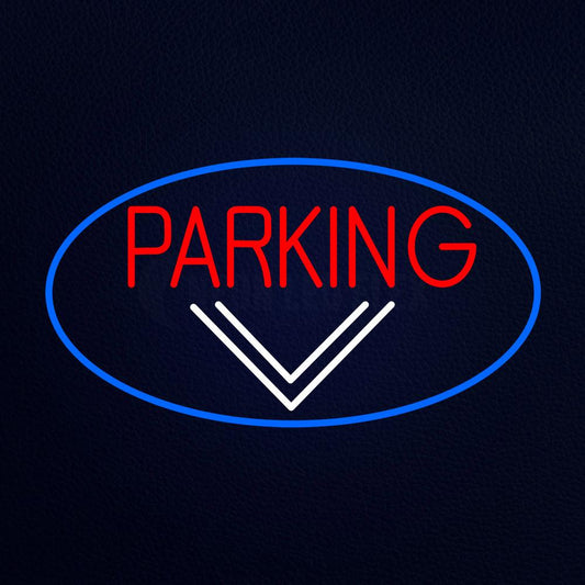 Parking and Down Arrow With Blue Border Neon Flex Sign