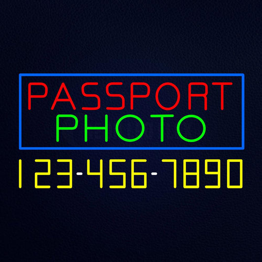 Passport Photo Blue Border With Phone Number Neon Flex Sign