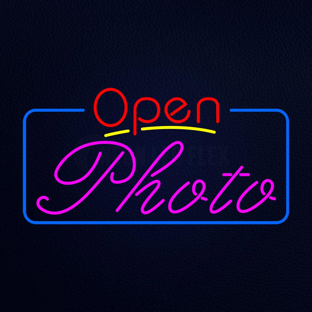 Pink Cursive Photo With Open Neon Flex Sign