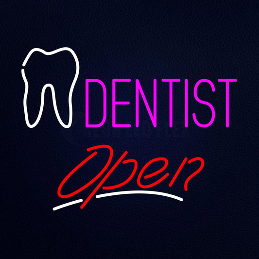 Pink Dentist White Tooth Open Neon Flex Sign