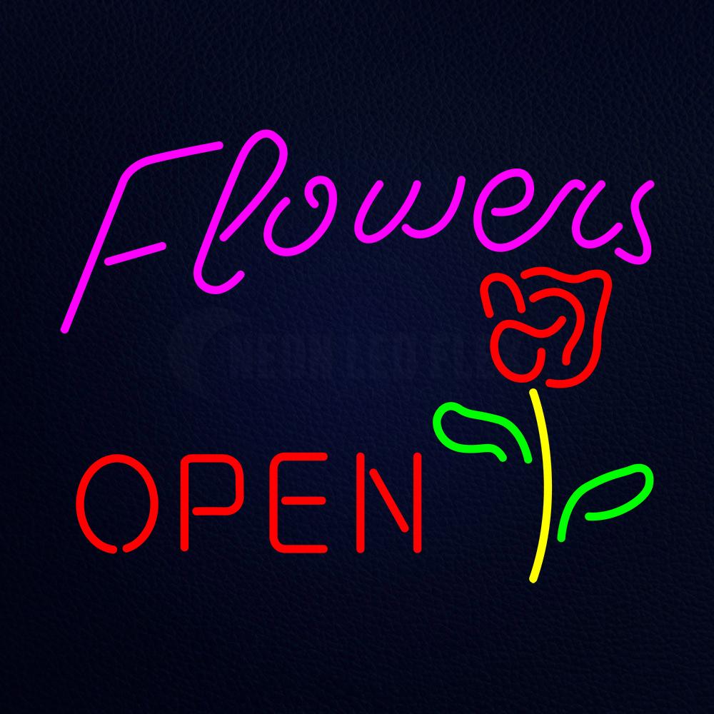 Pink Flowers Logo Open Neon Flex Sign