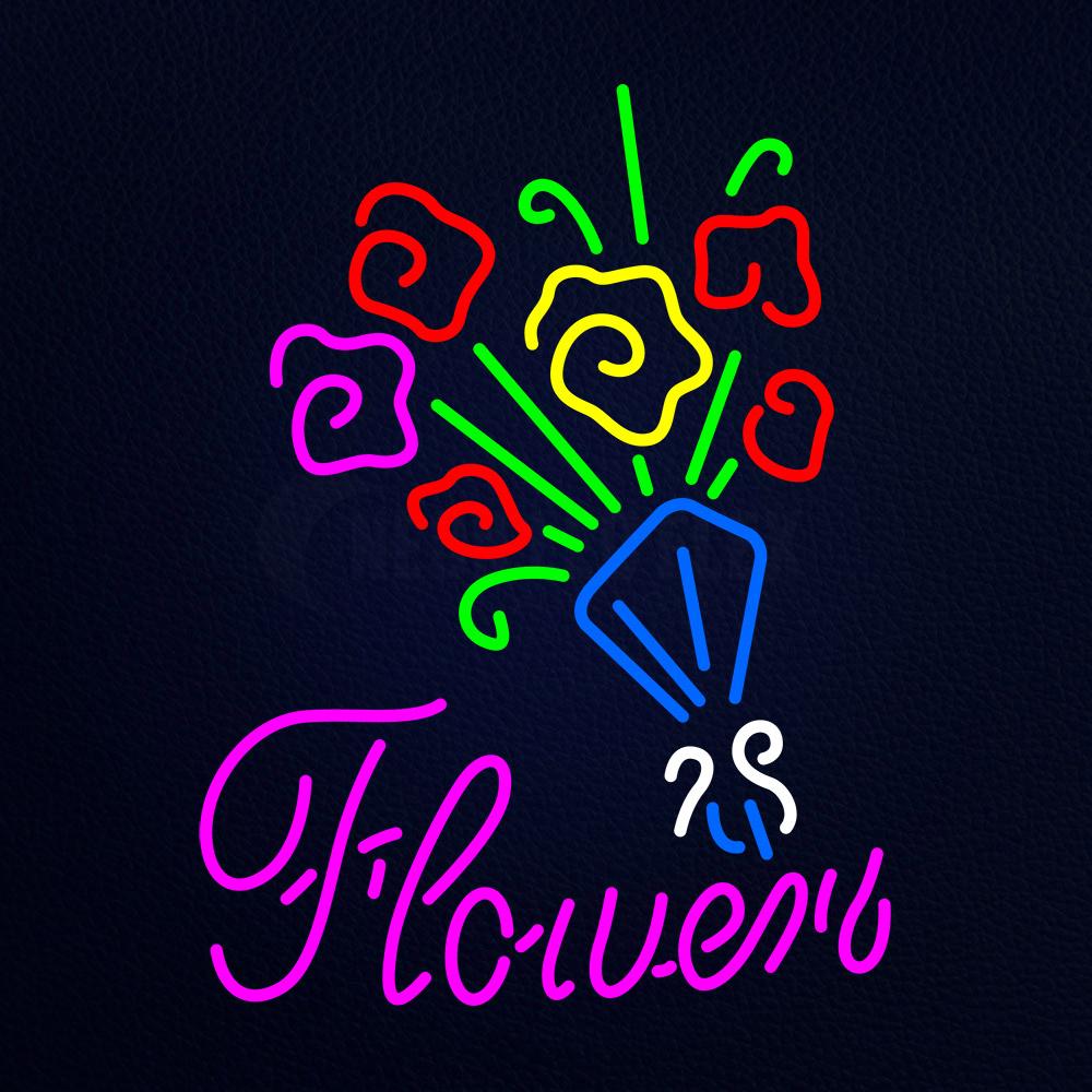 Pink Flowers With Logo Neon Flex Sign