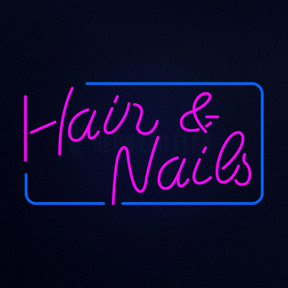 Pink Hair and Nails With Blue Border Neon Flex Sign