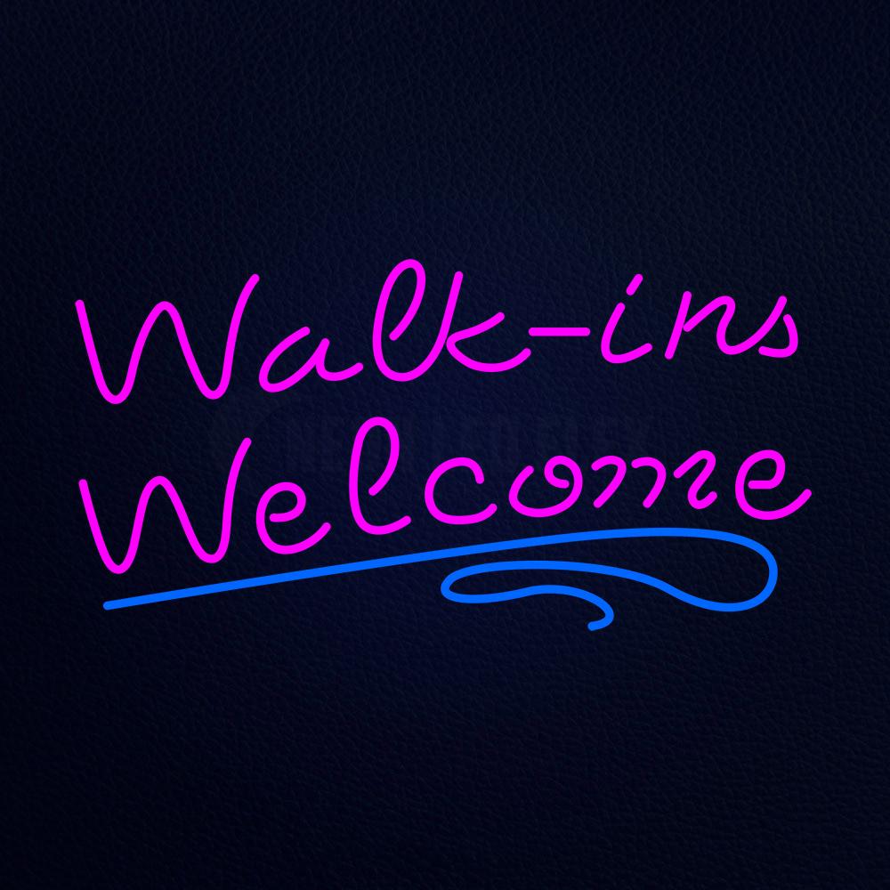 Pink Walk Ins Welcome Blue Lines Neon Flex Sign