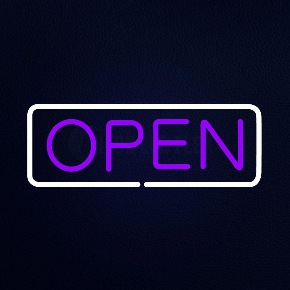 Purple Border With White Open Neon Flex Sign