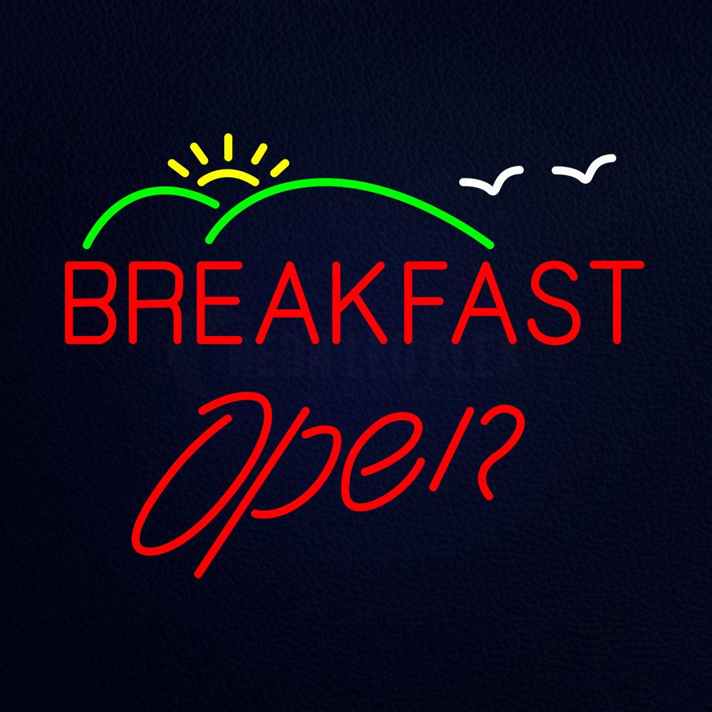 Red Breakfast Open With Scenery Neon Flex Sign