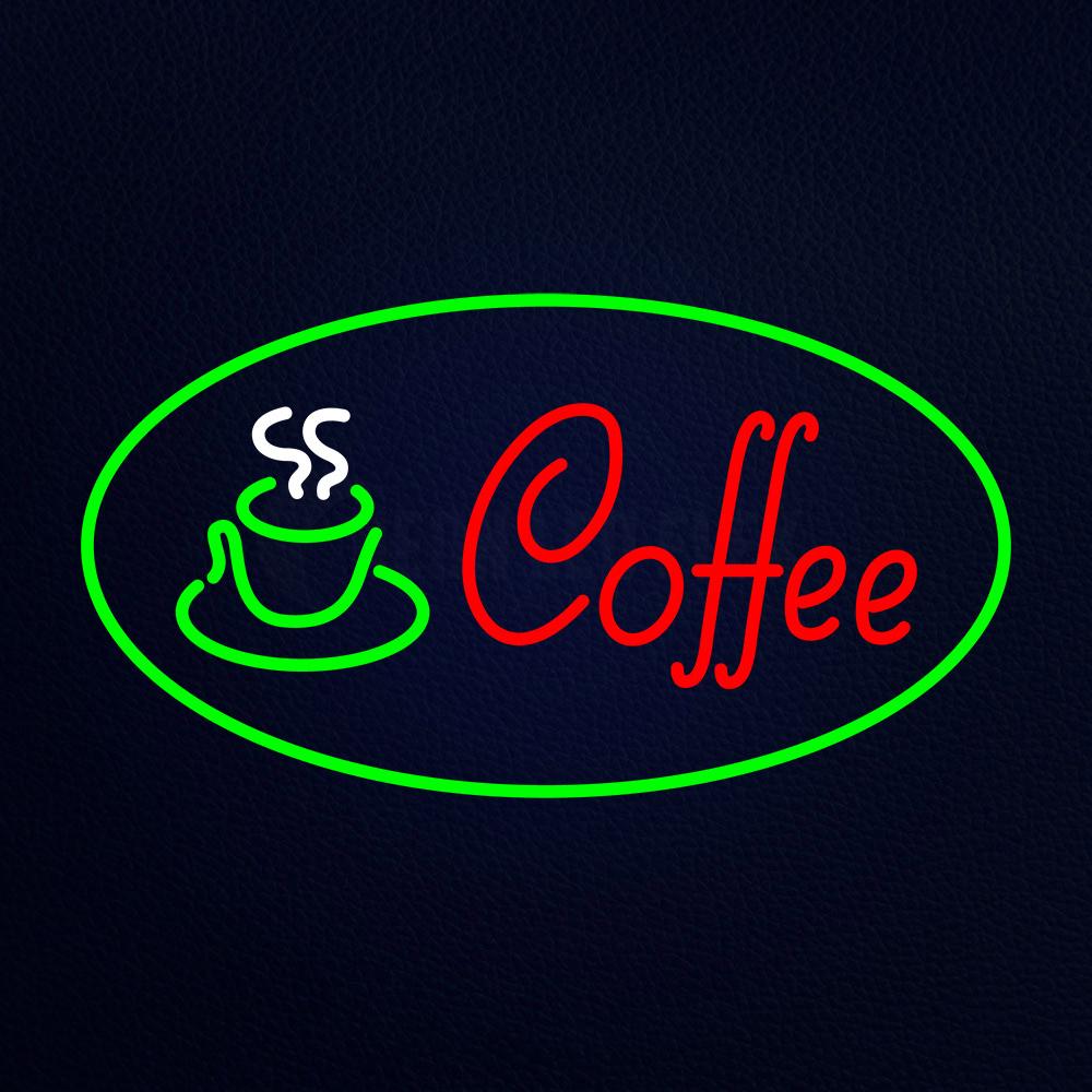 Red Coffee Logo With Green Border Neon Flex Sign