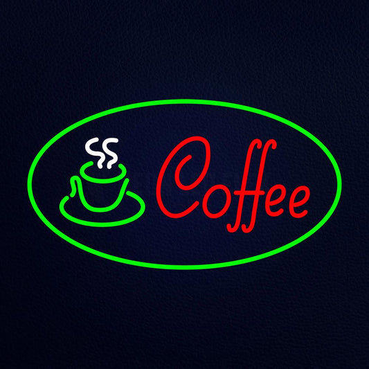 Red Coffee Logo With Green Border Neon Flex Sign