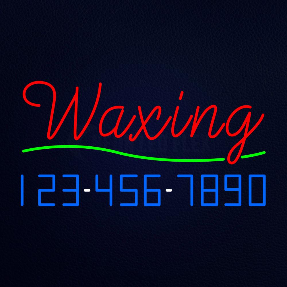 Red Cursive Waxing With Phone Number Neon Flex Sign