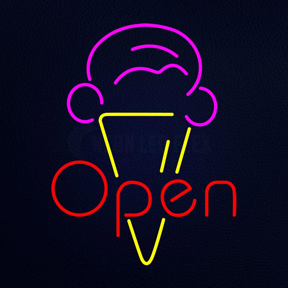 Red Ice Cream Open Logo Neon Flex Sign