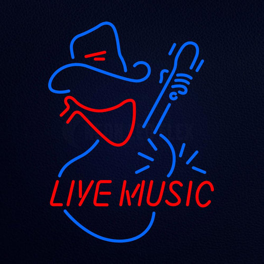 Red Live Music With Logo Block Neon Flex Sign