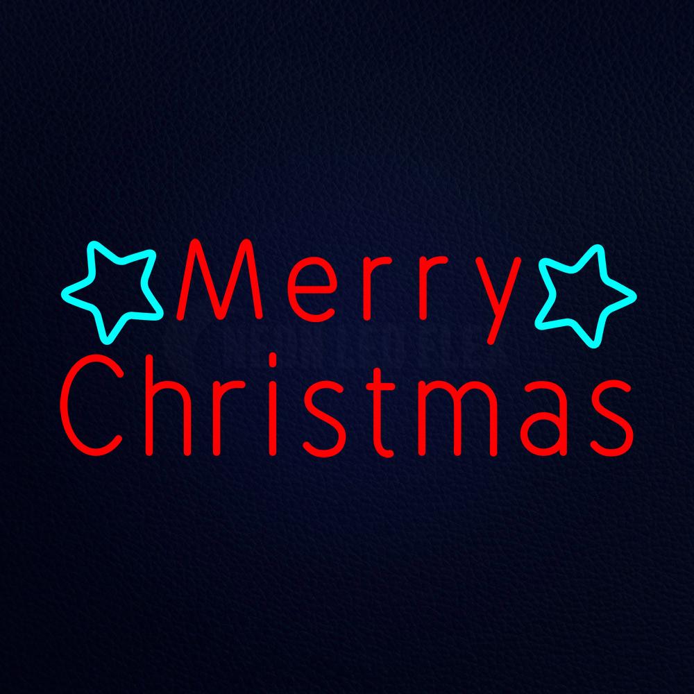 Red Merry Christmas With Stars Neon Flex Sign