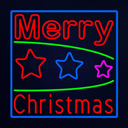 Red Merry Christmas With Stars Neon Flex Sign