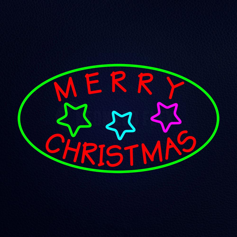 Red Merry Christmas With Stars Neon Flex Sign