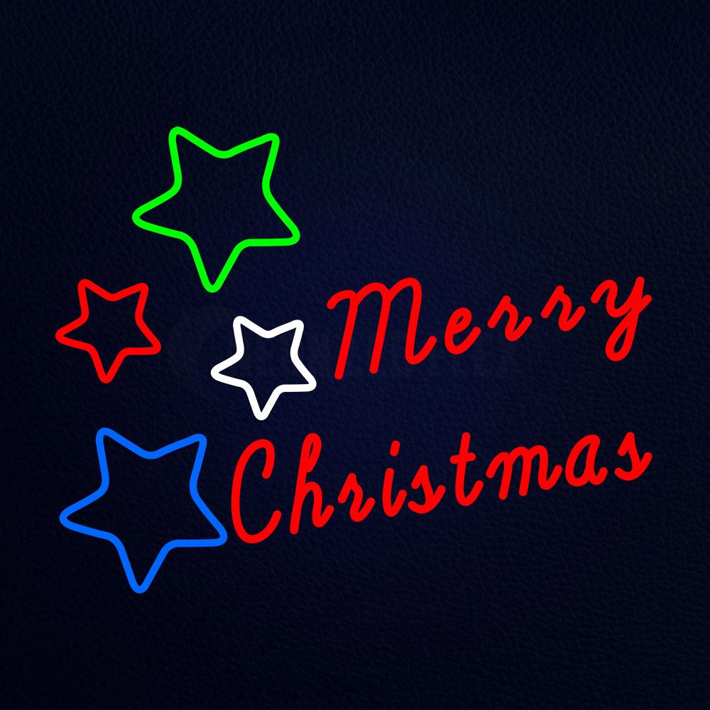 Red Merry Christmas With Stars Neon Flex Sign