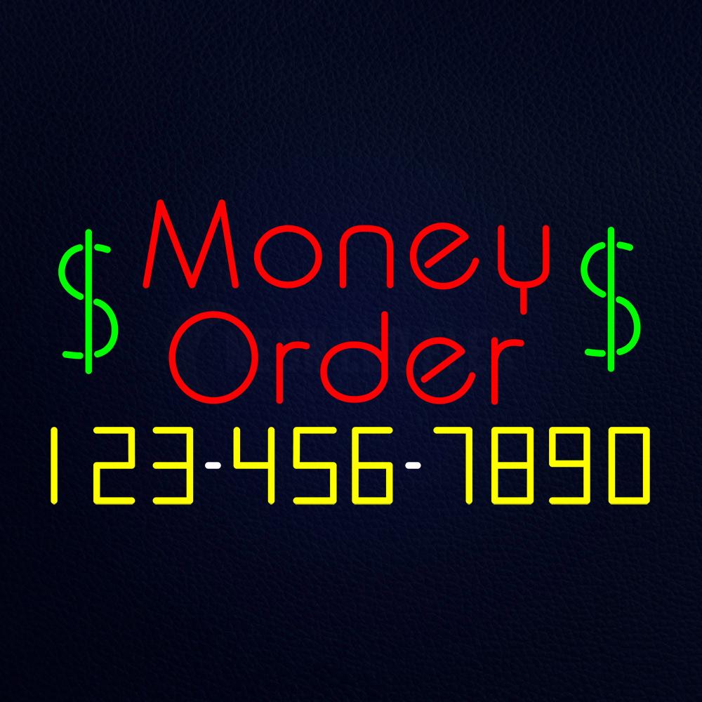 Red Money Order With Phone Number Neon Flex Sign