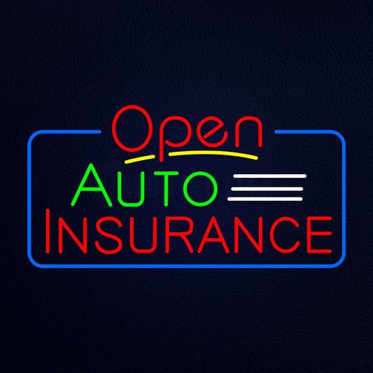 Red Open Auto Insurance Blue Border Neon Flex Sign