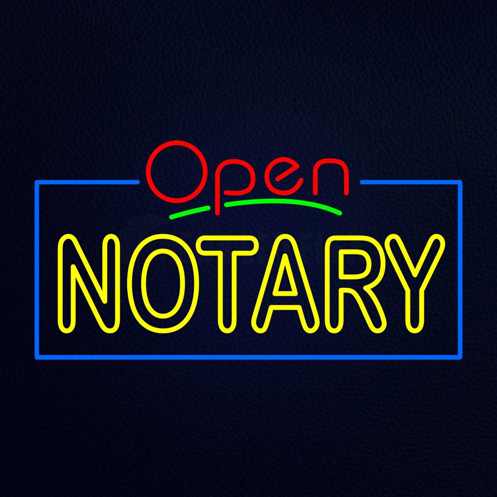 Red Open Double Stroke Yellow Notary Neon Flex Sign