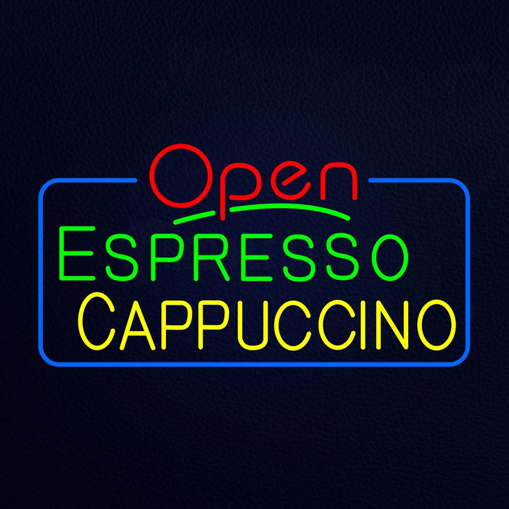 Red Open Espresso Cappuccino With Blue Border Neon Flex Sign