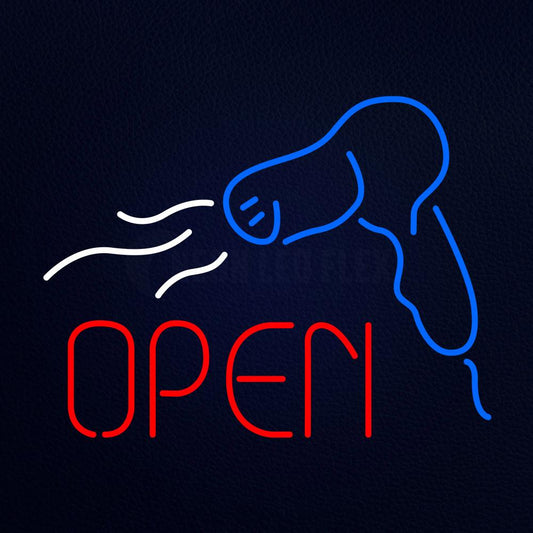 Red Open Hair Dryer Logo Neon Flex Sign