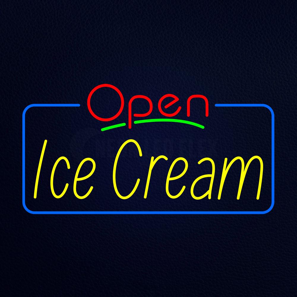 Red Open Ice Cream Yellow With Blue Border Neon Flex Sign