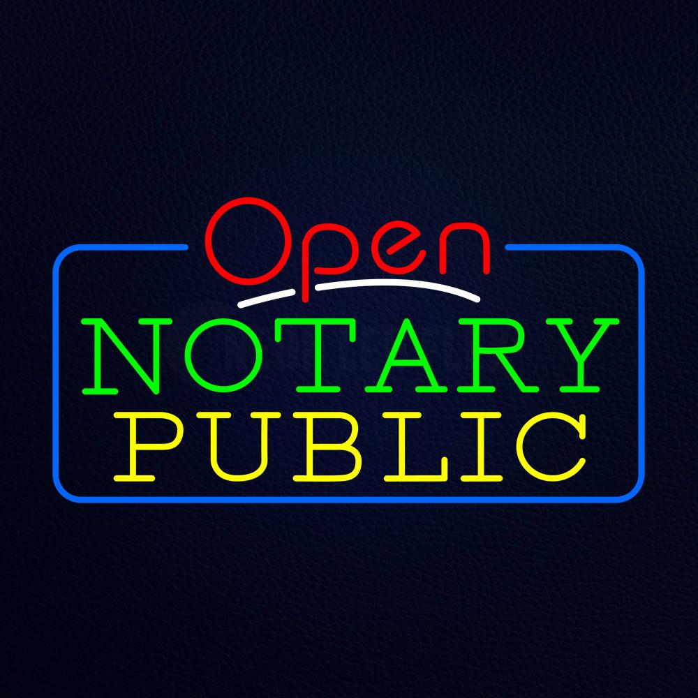 Red Open Notary Public Blue Border Neon Flex Sign