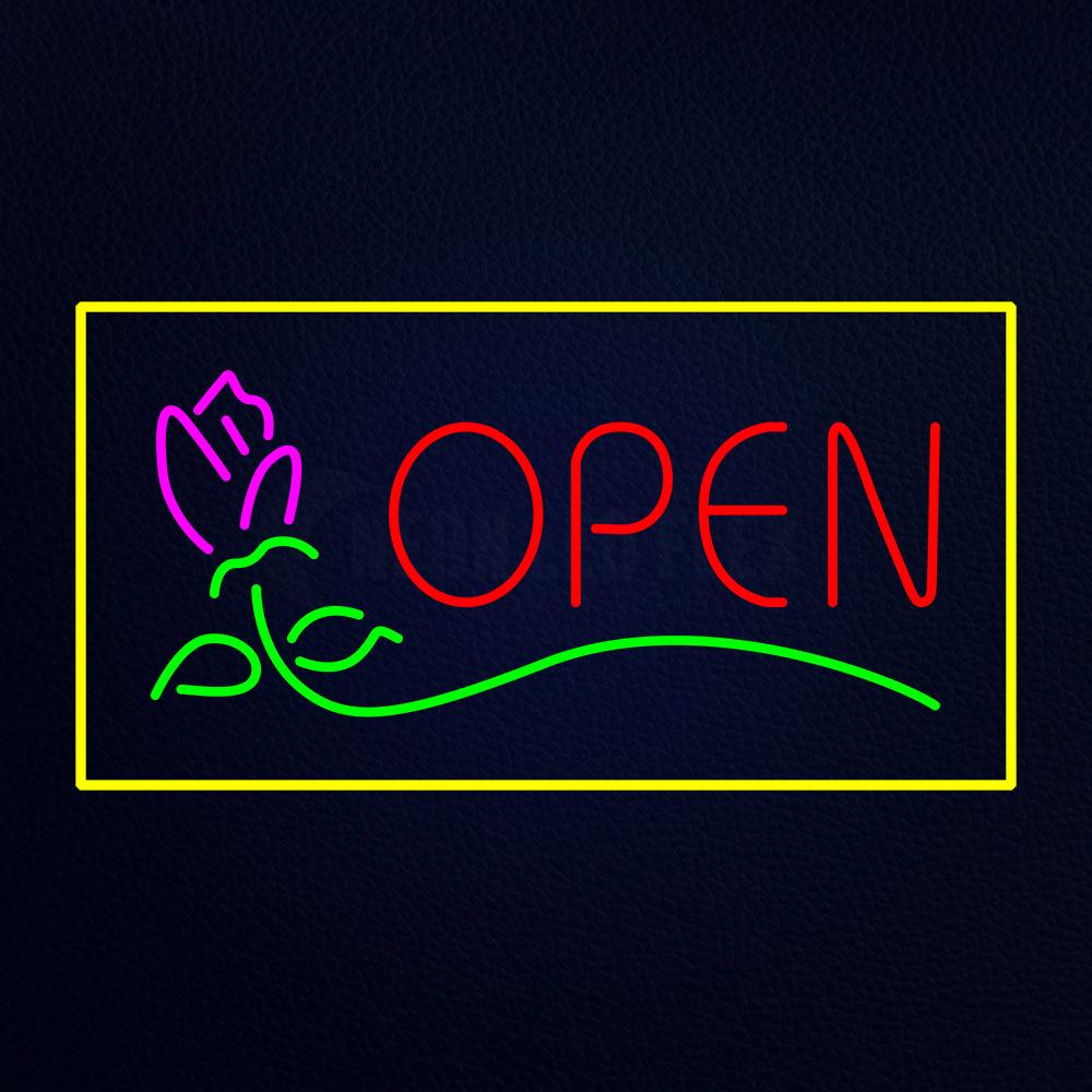 Red Open Rose Yellow Border Neon Flex Sign