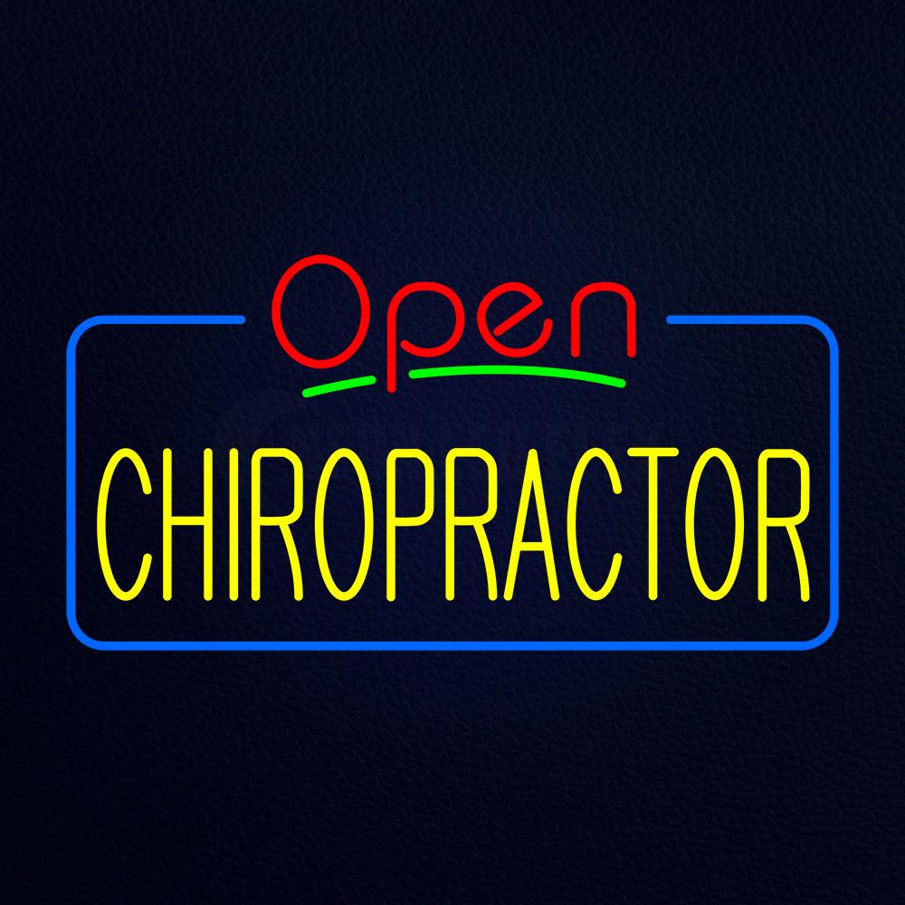 Red Open Yellow Chiropractor Blue Border Neon Flex Sign