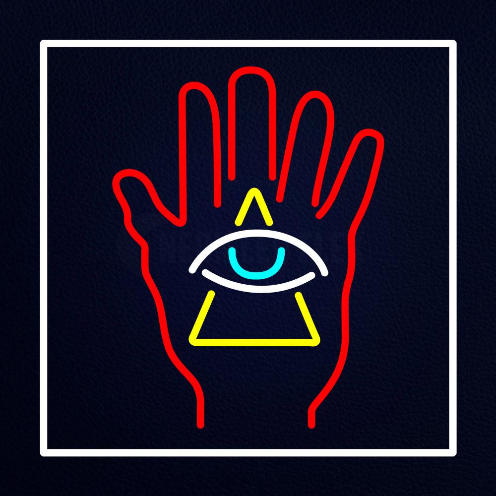 Red Palm With Eye Pyramid Neon Flex Sign